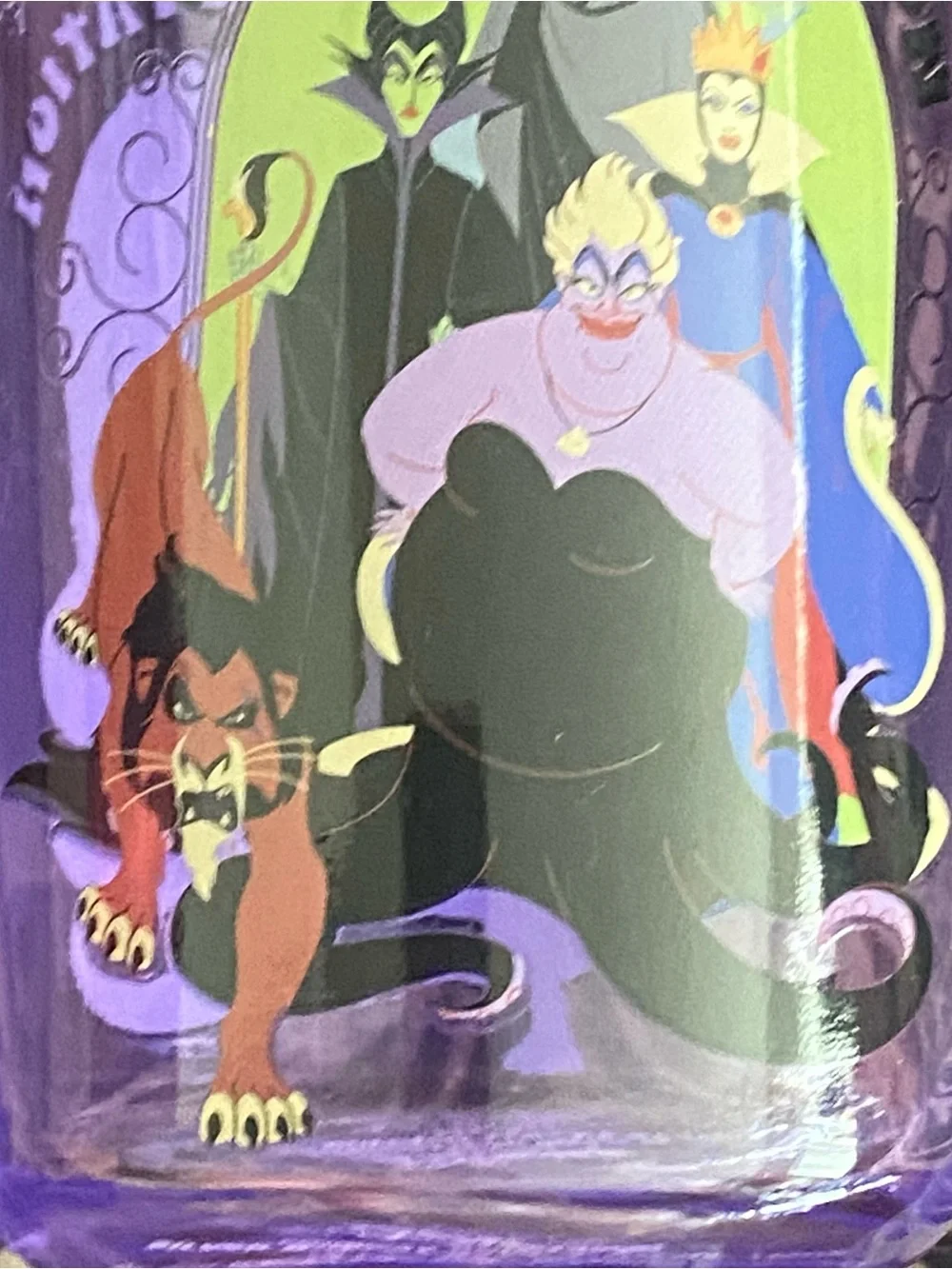 Disney Villains Glass Tumbler Cup With Wood Lid 16oz Bad Reputation 5.5”H